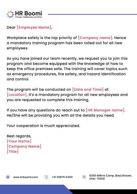 Sample Safety Training Letter